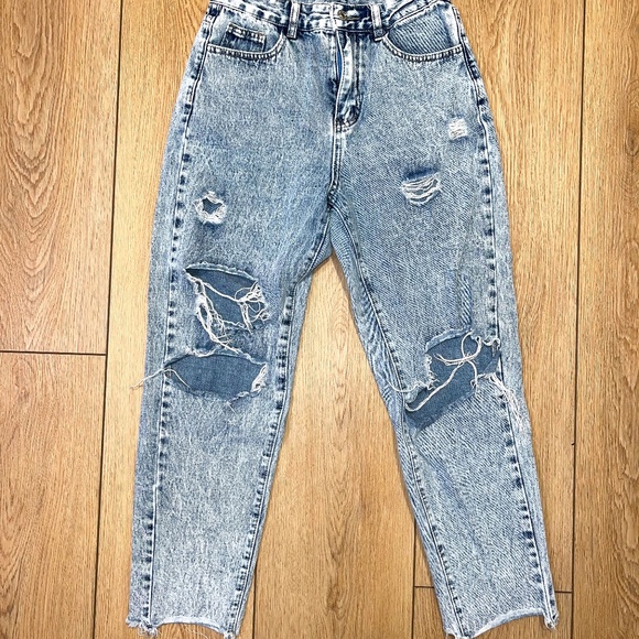 SHEIN Denim - SHEIN - Women's High-Waisted Distressed Acid Washed Jeans